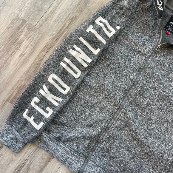ECKO UNLTD. Logo Men Gray Zip Up Fleece Hoodie Sweatshirt Size Large - Picture 3 of 9